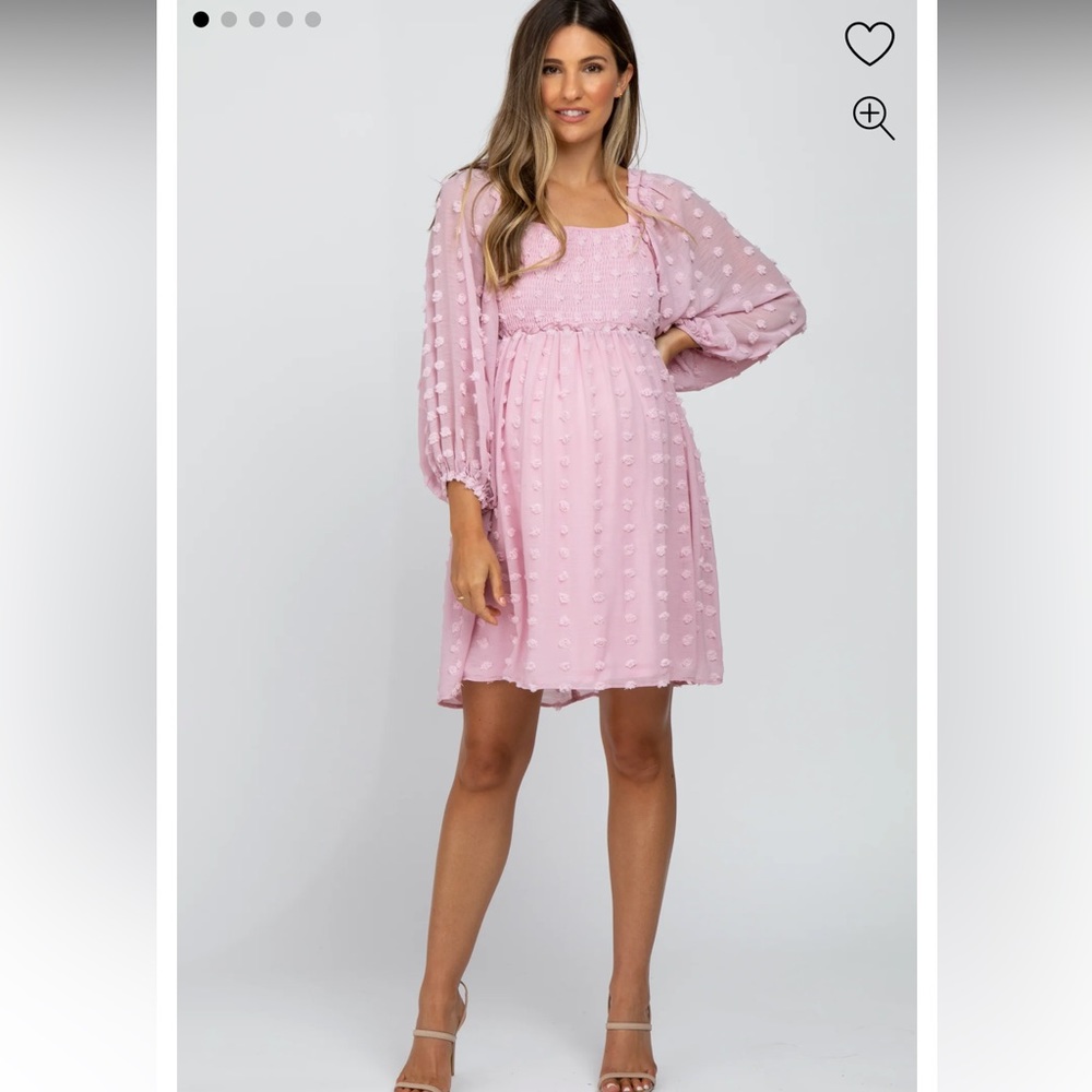 Pinkblush Pink Textured Dot Smocked Square Neck Chiffon Maternity Dress